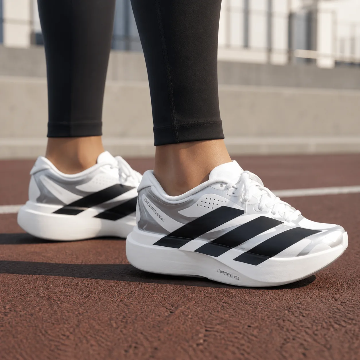 נעלי ריצה לנשים adidas ADIZERO EVO SL EXO W לבן/שחור על הרגל