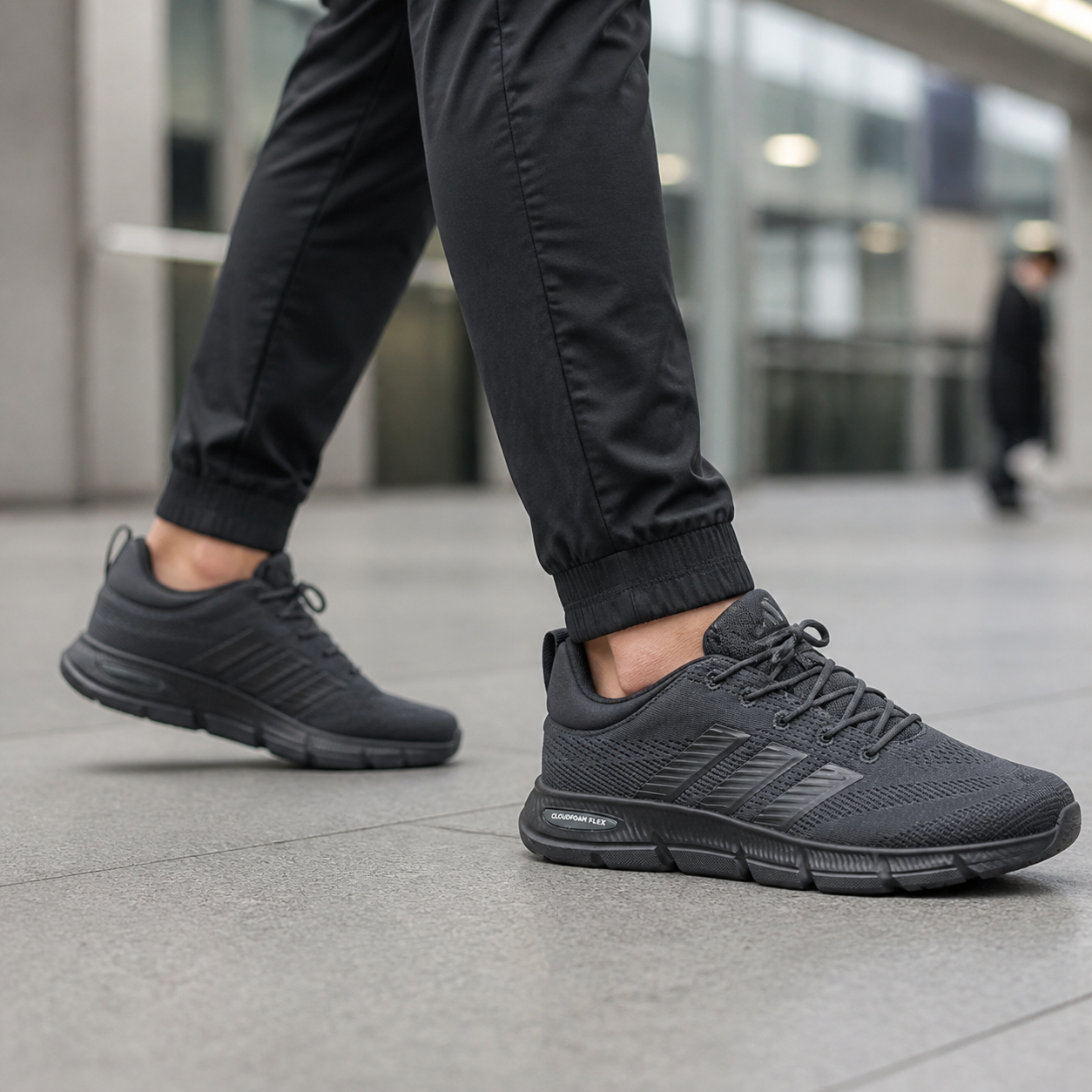 נעלי ספורט לגברים adidas CLOUDFOAM FLEX ELASTIC L WIDE אפור על הרגל