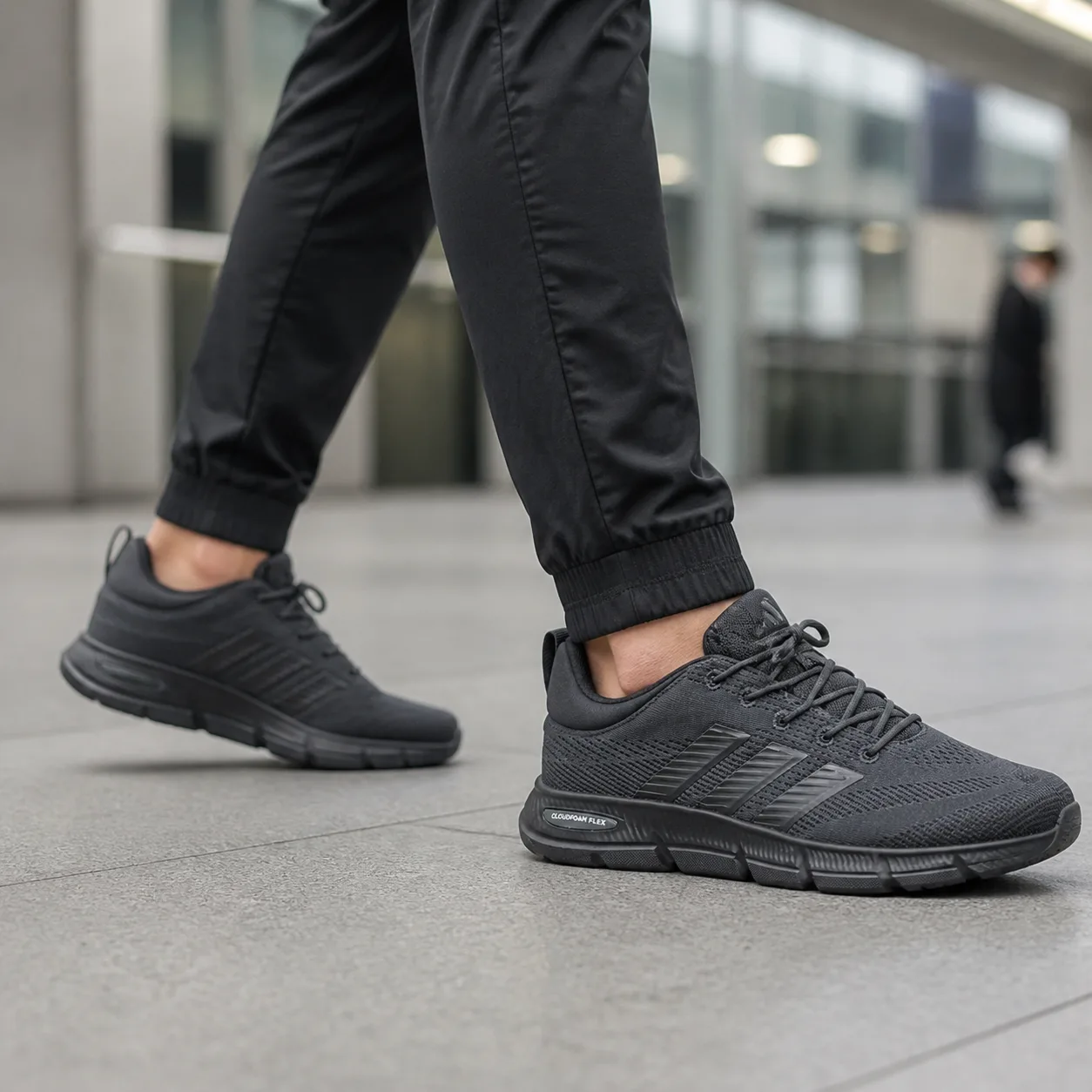 נעלי ספורט לגברים adidas CLOUDFOAM FLEX ELASTIC L WIDE אפור על הרגל