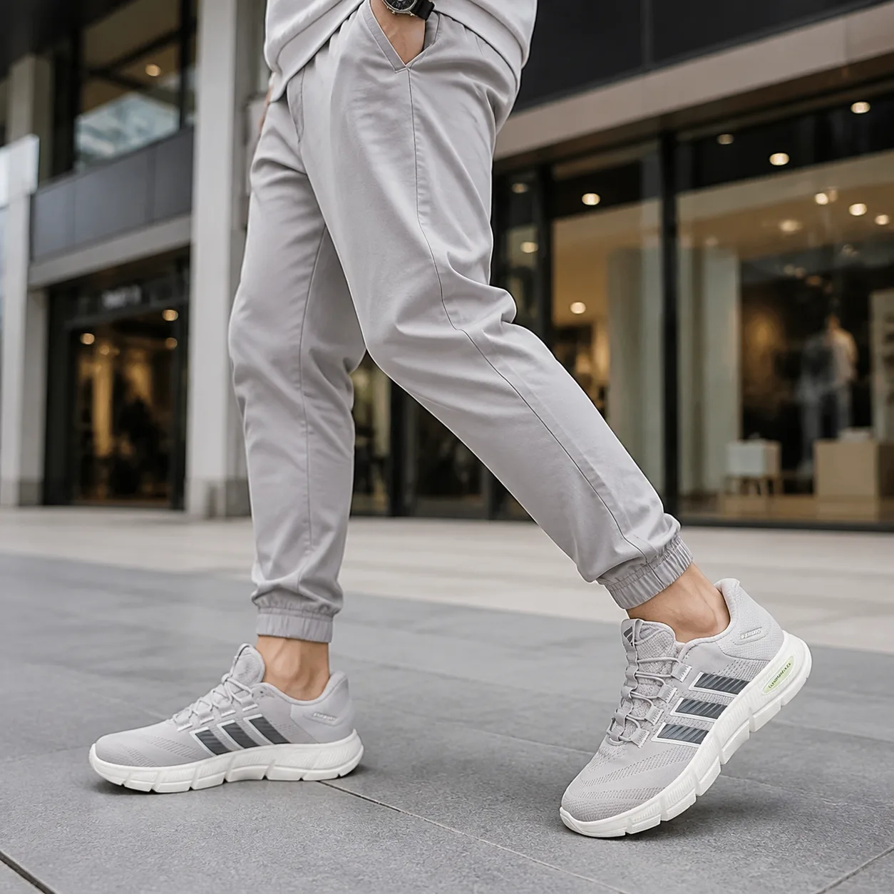 נעלי ספורט לגברים adidas CLOUDFOAM FLEX RAPIDFIT WIDE לבן/אפור על הרגל