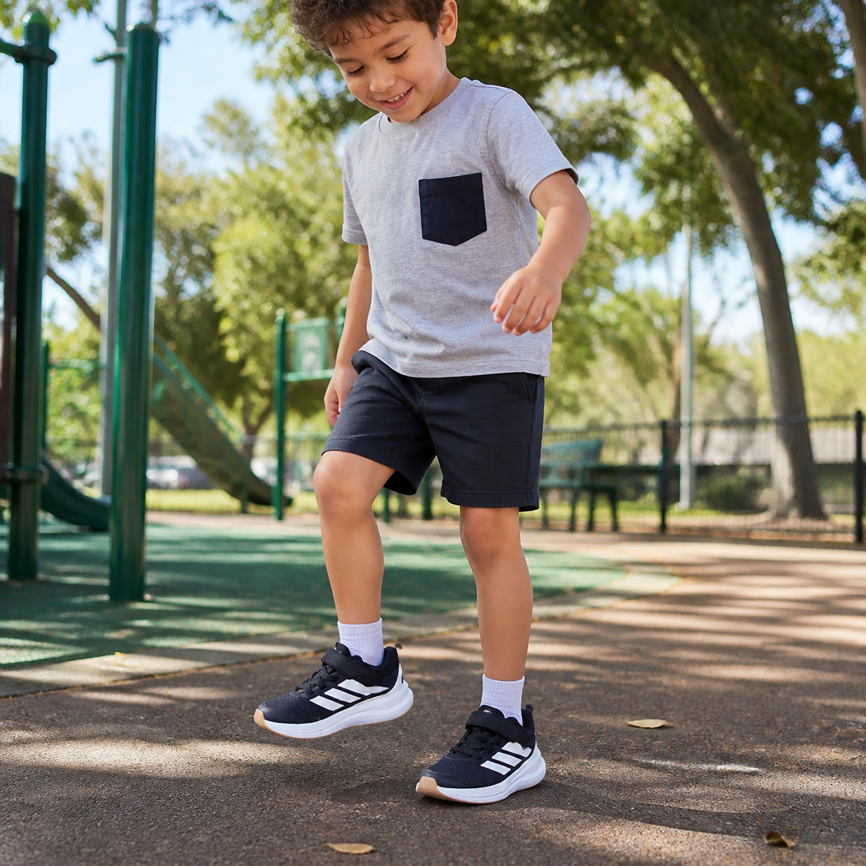 נעלי ילדים adidas RUNFALCON 6 EL C שחור/לבן על הרגל