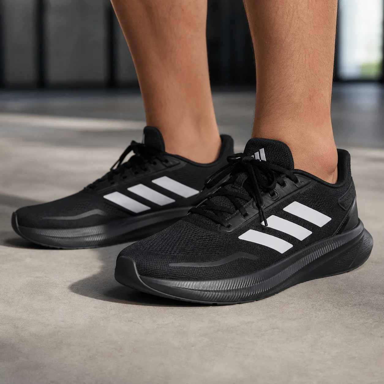 נעלי ריצה לגברים adidas RUNFALCON 6 שחור/לבן על הרגל