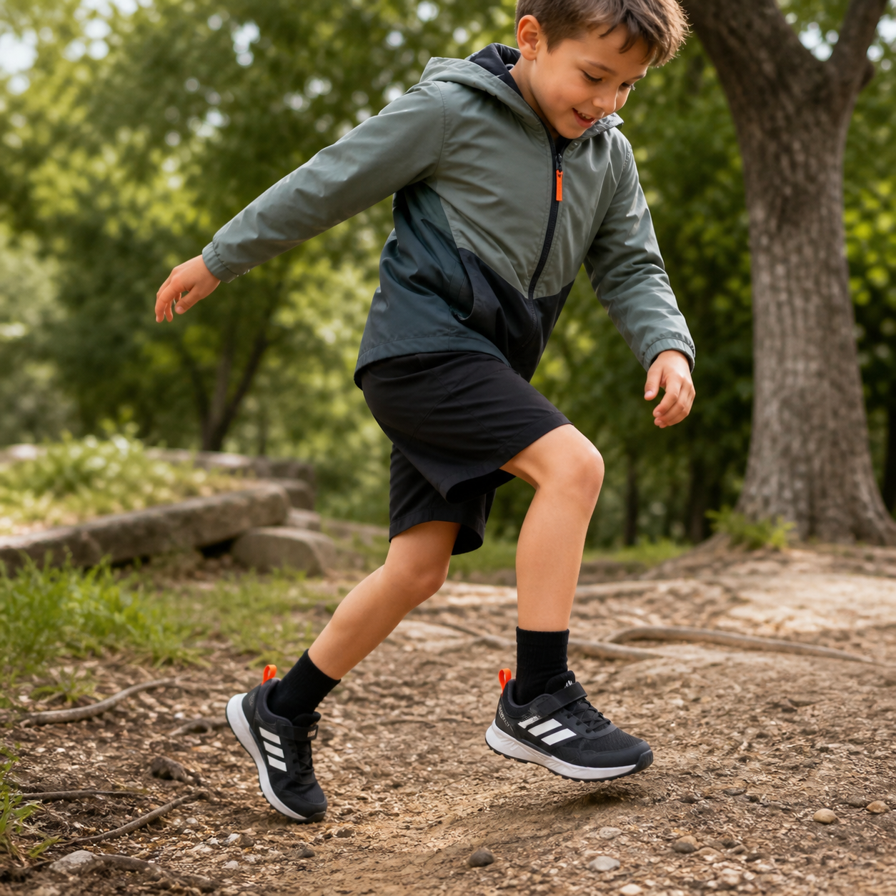 נעלי ילדים adidas TERREX TRACEFINDER CF C שחור/ירוק על הרגל