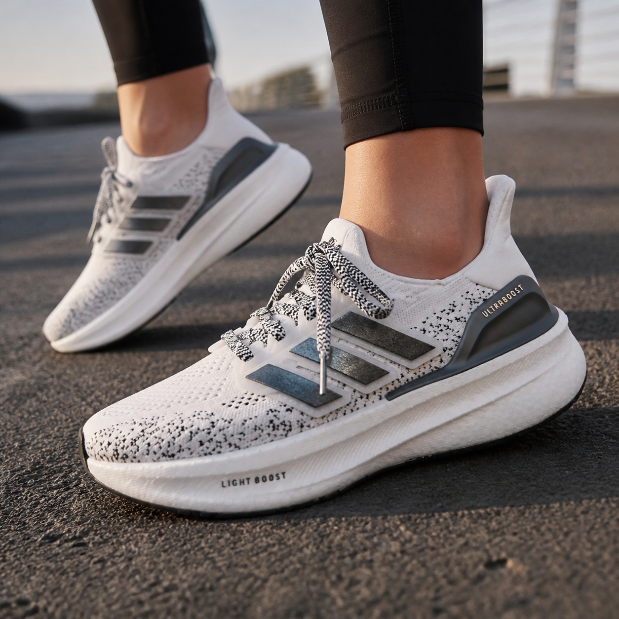 נעלי ריצה לנשים adidas ULTRABOOST 5 W לבן/שחור על הרגל