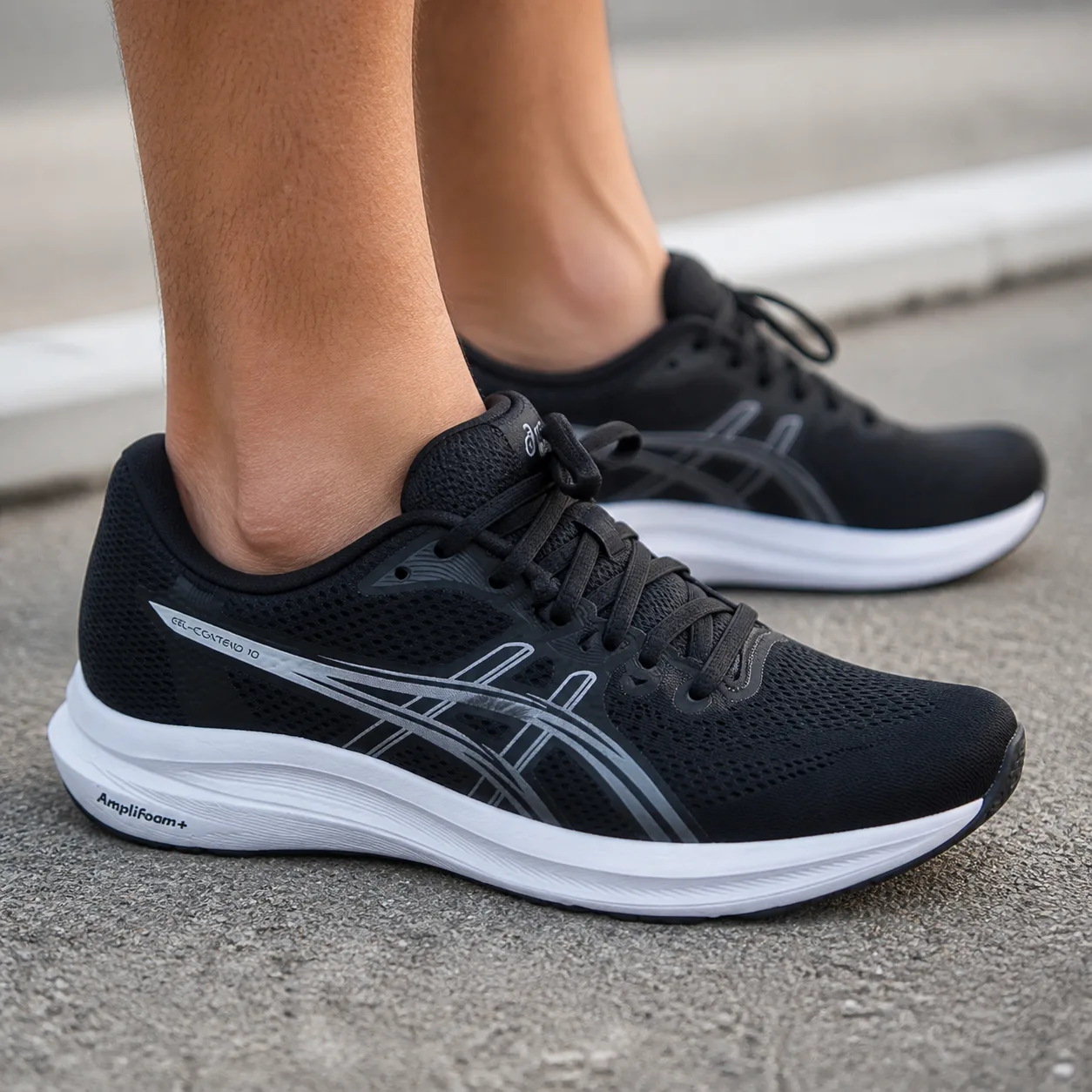 נעלי ריצה לגברים ASICS GEL-CONTEND 10 שחור/לבן על הרגל
