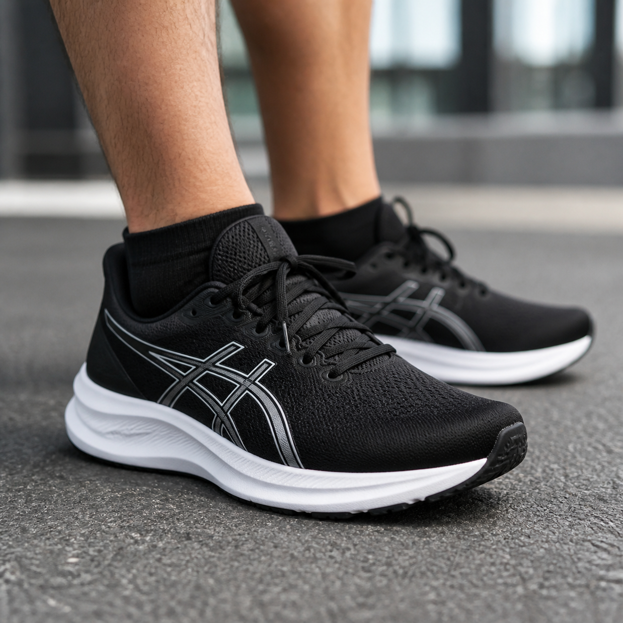 נעלי ריצה לגברים ASICS GEL-PULSE 17 שחור/אפור על הרגל
