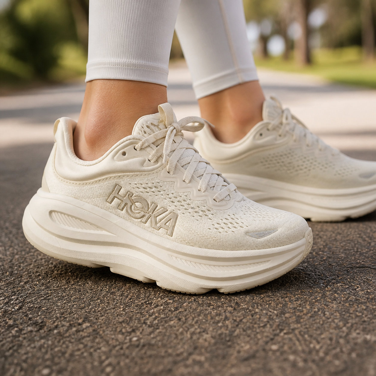 נעלי ריצה לנשים HOKA BONDI 9 קרם על הרגל