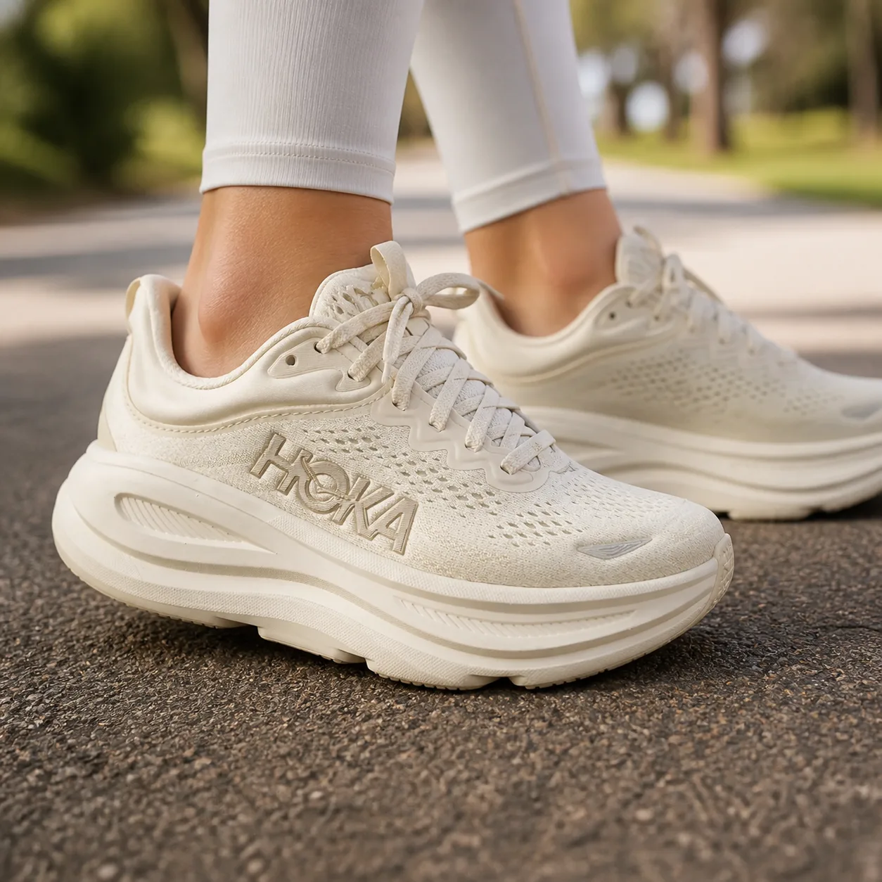 נעלי ריצה לנשים HOKA BONDI 9 קרם על הרגל