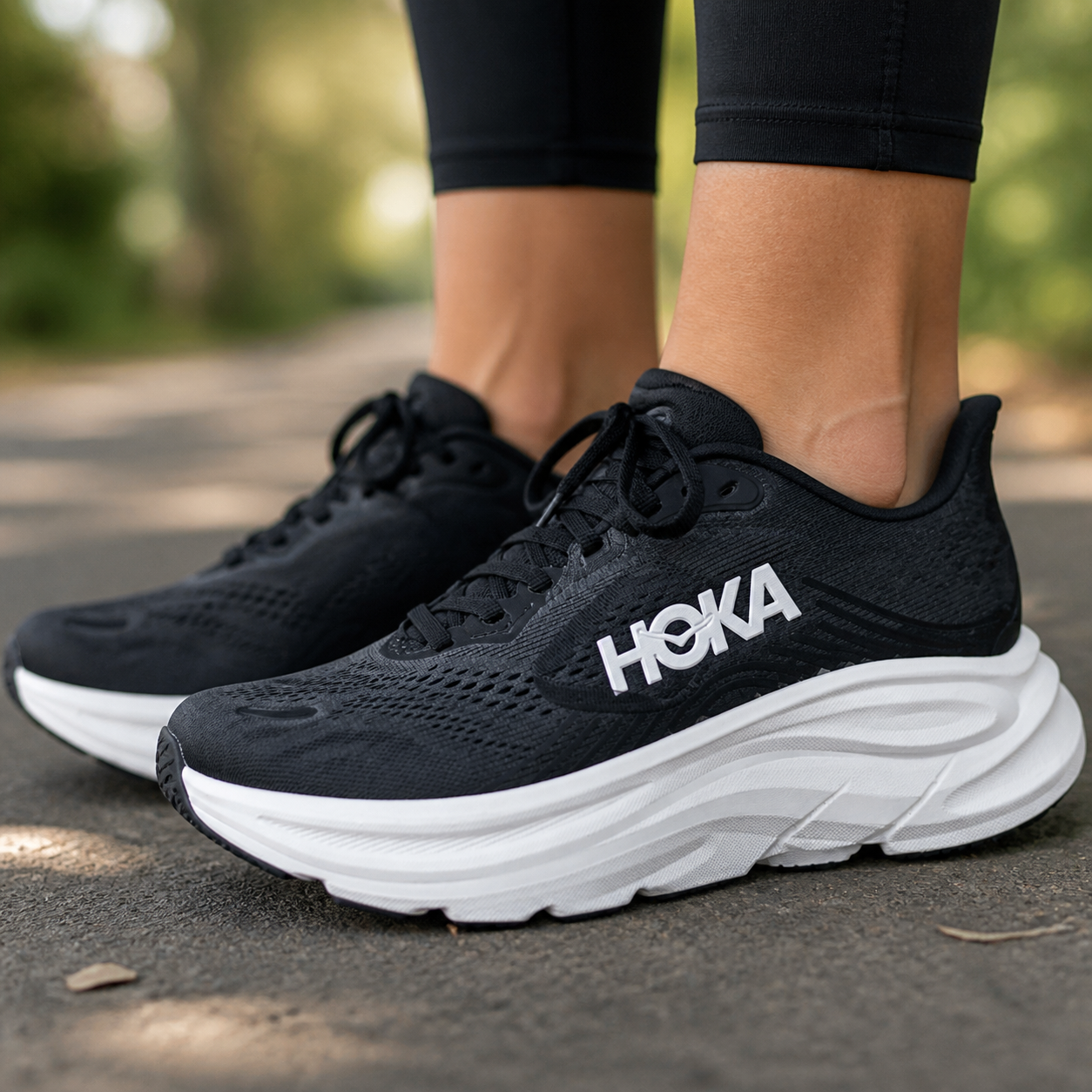 נעלי ריצה לנשים HOKA CLIFTON 11 שחור/לבן על הרגל
