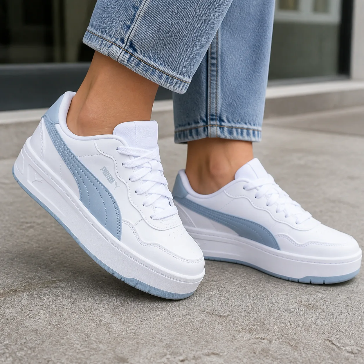נעלי ספורט נשים PUMA Court Lally Skye לבן/תכלת lifestyle